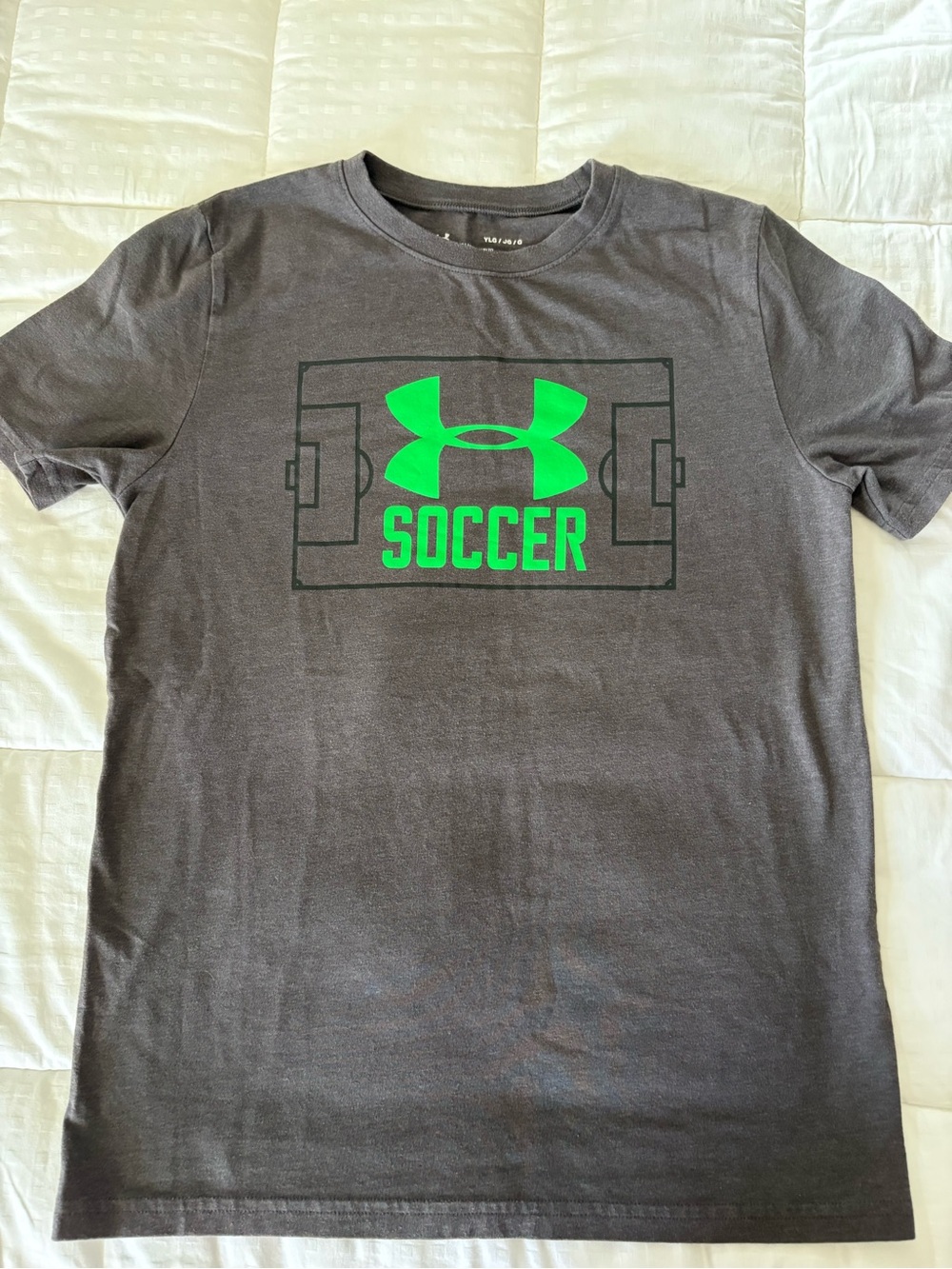 Under Armour Boys Gray Short-Sleeve Soccer Logo T-Shirt - Neon Green Print
